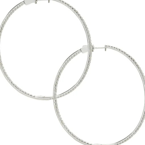 18 Karat White Gold Diamond Inside Outside Hoop Earrings
