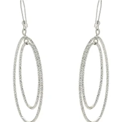 14 Karat White Gold Diamond Cut Double Oval Drop Earrings