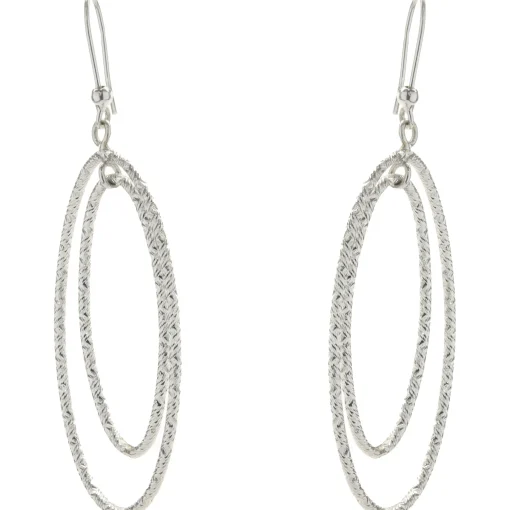 14 Karat White Gold Diamond Cut Double Oval Drop Earrings