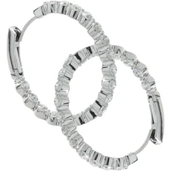 14 Karat White Gold Diamond Inside and Outside Hoop Earrings
