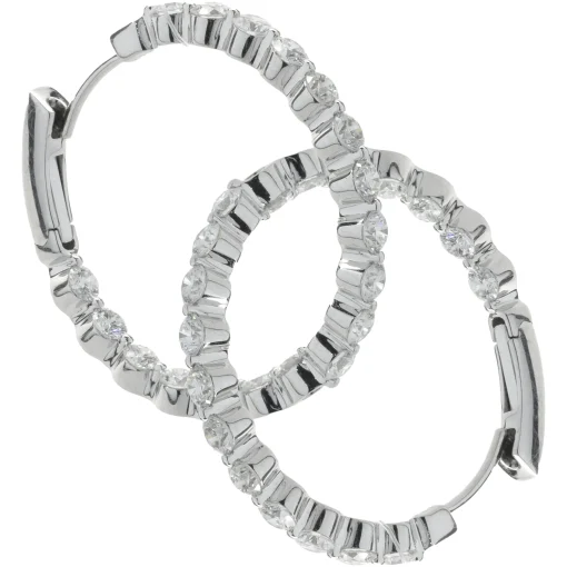 14 Karat White Gold Diamond Inside and Outside Hoop Earrings