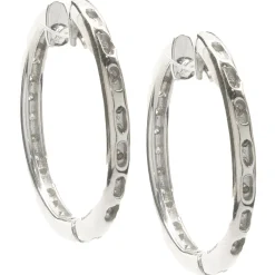 14 Karat White Gold Diamond Inside Outside Hoop Earrings
