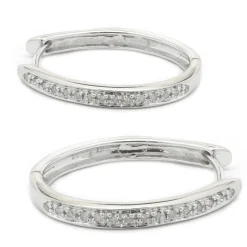 10 Karat White Gold Diamond Oval Hoop Earrings