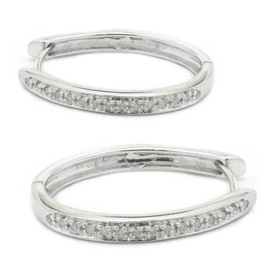 10 Karat White Gold Diamond Oval Hoop Earrings