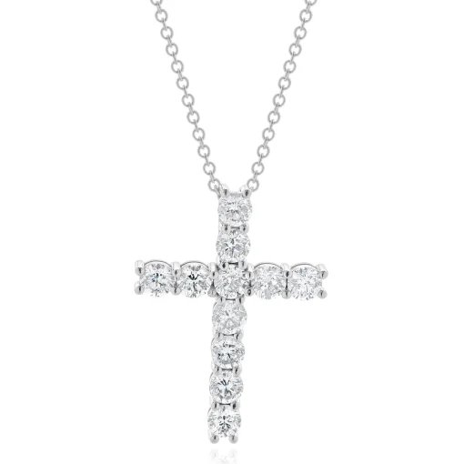 18 Karat White Gold Diamond Cross Necklace