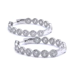 14 Karat White Gold Diamond Inside Outside Oval Hoop Earrings