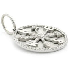 14 Karat White Gold Diamond Compass Medallion Pendant