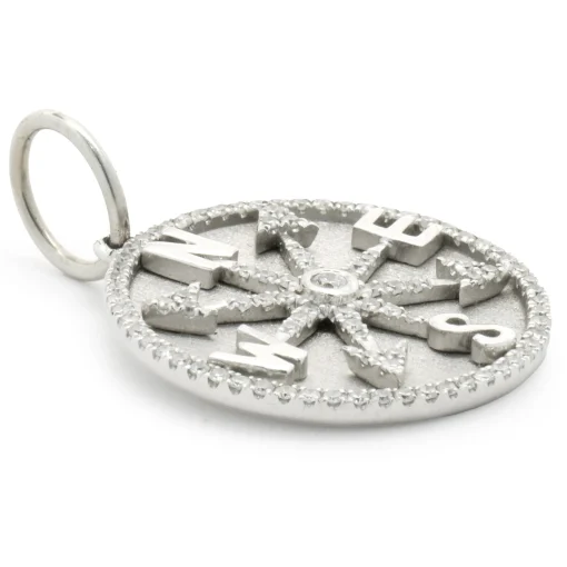 14 Karat White Gold Diamond Compass Medallion Pendant