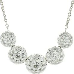 14 Karat White Gold Diamond Cluster Necklace