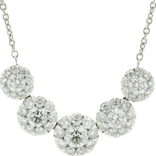 14 Karat White Gold Diamond Cluster Necklace