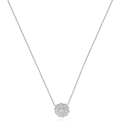 14 Karat White Gold Diamond Cluster Necklace