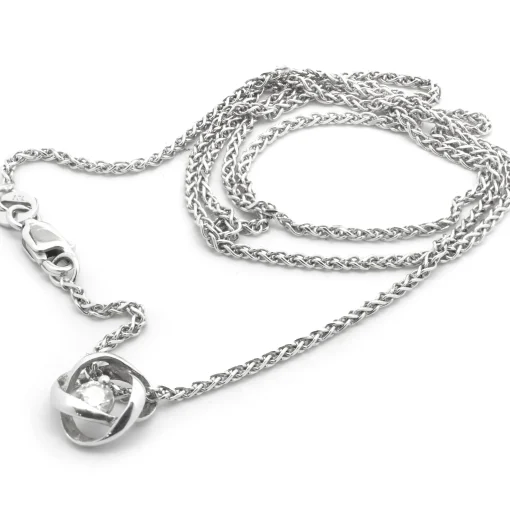 14 Karat White Gold Diamond Solitaire Swirl Necklace