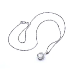 14 Karat White Gold Diamond Halo Necklace