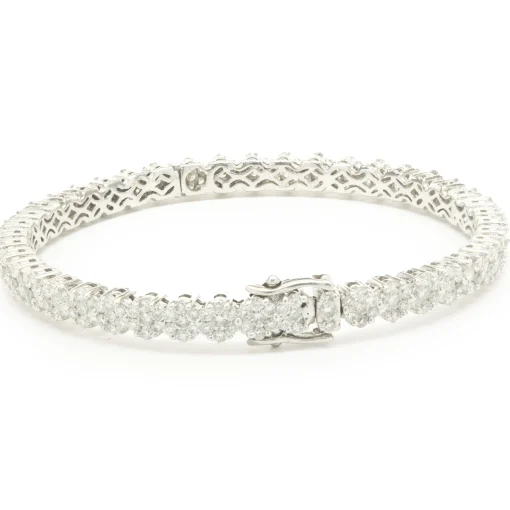 14 Karat White Gold Diamond Cluster Bangle Bracelet