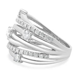 10 Karat White Gold Diamond Bypass Ring with Stations