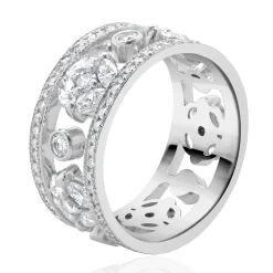 14 Karat White Gold Diamond Floral Station Cigar Band
