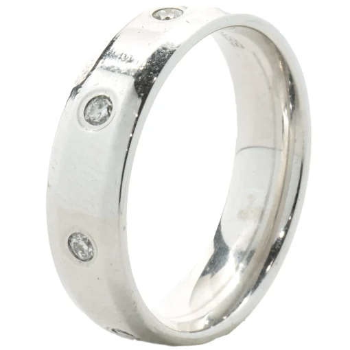 14 Karat White Gold Diamond Station 6MM Band