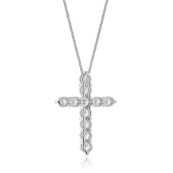 14 Karat White Gold Diamond Cross Necklace