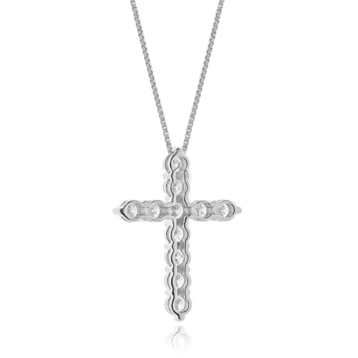 14 Karat White Gold Diamond Cross Necklace