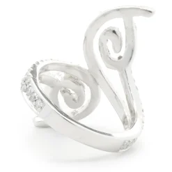 18 Karat White Gold Diamond Floral Long Finger Ring