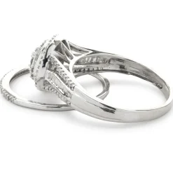 10 Karat White Gold Diamond Cluster Wedding Set