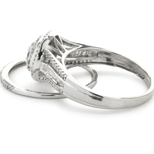 10 Karat White Gold Diamond Cluster Wedding Set