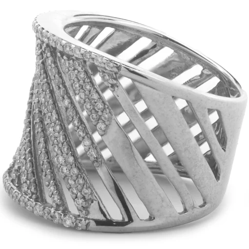 18 Karat White Gold Diamond Open Slant Cigar Band