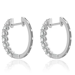 14 Karat White Gold Diamond Oval Hoop Earrings with Mico Pave Diamond Sides
