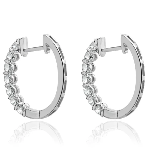 14 Karat White Gold Diamond Oval Hoop Earrings with Mico Pave Diamond Sides