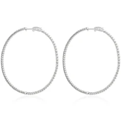14 Karat White Gold Diamond Inside Outside Hoop Earrings