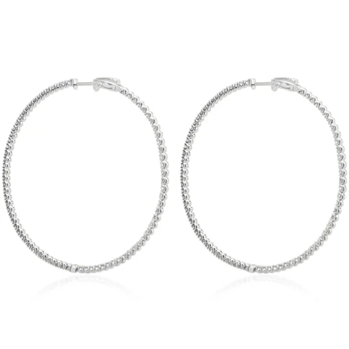 14 Karat White Gold Diamond Inside Outside Hoop Earrings