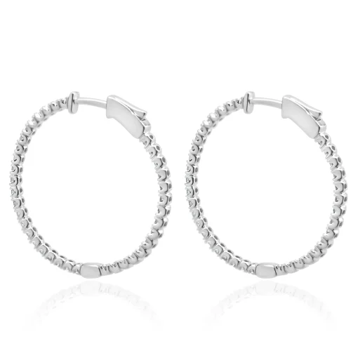 14 Karat White Gold Diamond Inside Outside Hoop Earrings