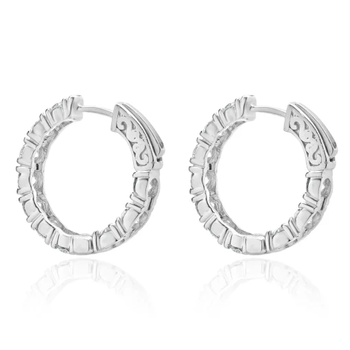 14 Karat White Gold Diamond Inside Outside Hoop Earrings