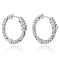 14 Karat White Gold Diamond Hoop Earrings