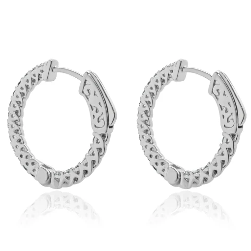 14 Karat White Gold Diamond Hoop Earrings
