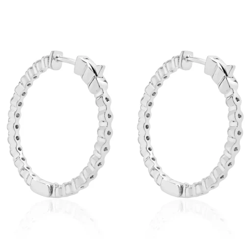 14 Karat White Gold Diamond Inside Outside Hoop Earrings