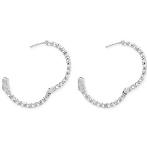 14 Karat White Gold Diamond Inside and Outside Hoops