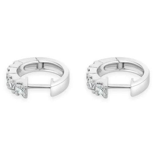 18 Karat White Gold Diamond Huggie Hoop Earrings