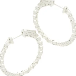 14 Karat White Gold Diamond Inside Outside Hoop Earrings