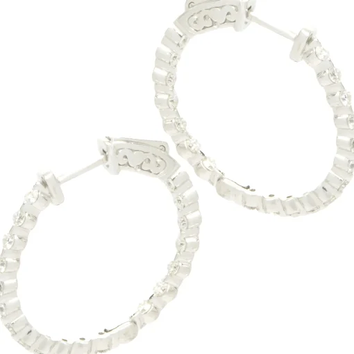 14 Karat White Gold Diamond Inside Outside Hoop Earrings