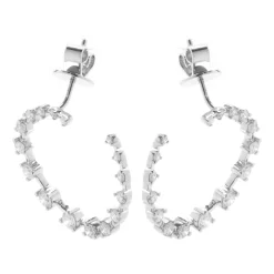 14 Karat White Gold Diamond Swoop Hoop Earrings