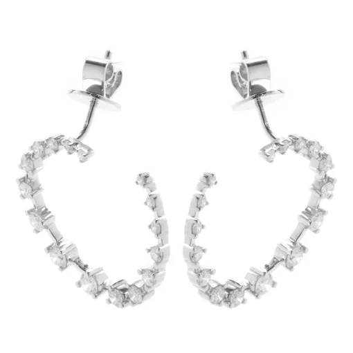 14 Karat White Gold Diamond Swoop Hoop Earrings