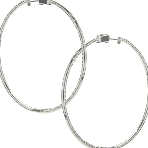 18 Karat White Gold Diamond Inside Outside Hoop Earrings