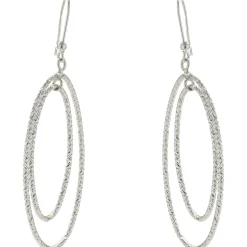 14 Karat White Gold Diamond Cut Double Oval Drop Earrings