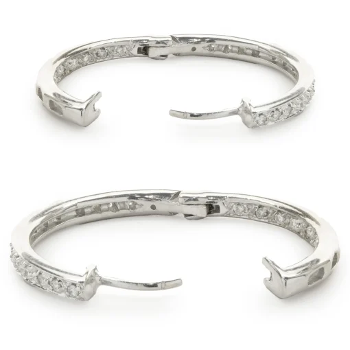14 Karat White Gold Diamond Inside Outside Hoop Earrings