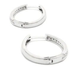 10 Karat White Gold Diamond Oval Hoop Earrings