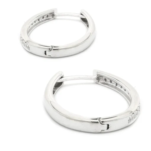 10 Karat White Gold Diamond Oval Hoop Earrings