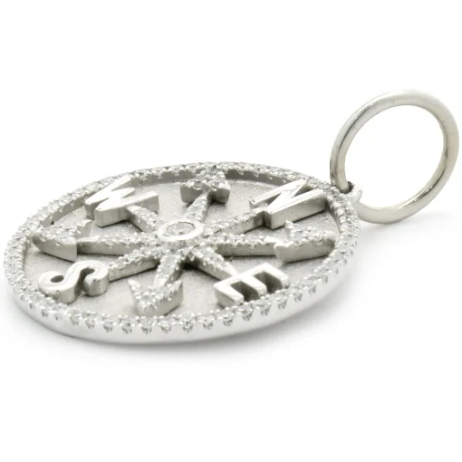 14 Karat White Gold Diamond Compass Medallion Pendant