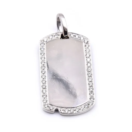 14 Karat White Gold Diamond Dog Tag Pendant