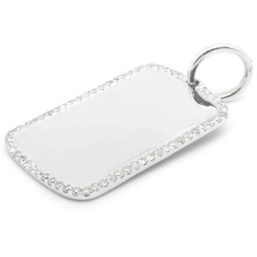 14 Karat White Gold Diamond Dog Tag Pendant